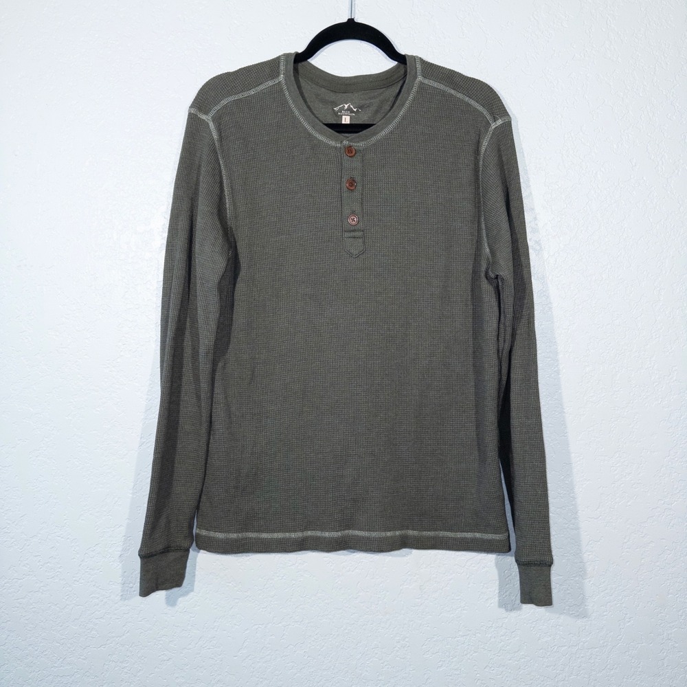 Blue Mountain Green Henley Button‎ Long Sleeve Shirt Size Large